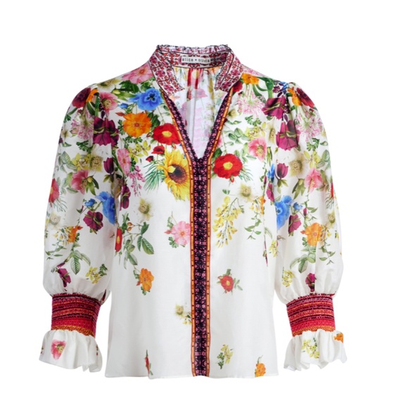 ALICE + OLIVIA Ilan Smocked Floral Blouse - Picture 13 of 14